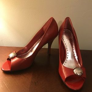 BCBG red open toe pumps